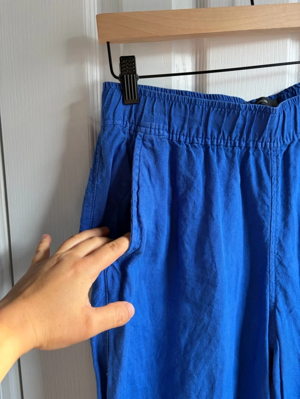 Tahari 100% Linen Blue Wide Leg Pants Size L Elastic Waist Lightweight Summer - Picture 4 of 7